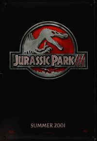 4w354 JURASSIC PARK 3 teaser DS 1sh '01 cool dinosaur artwork, from the novel by Michael Crichton!