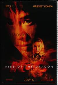 4w382 KISS OF THE DRAGON style A teaser 1sh '01 super close up of Jet Li, Bridget Fonda!