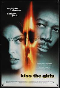 4w384 KISS THE GIRLS DS 1sh '97 great image of Ashley Judd, Morgan Freeman & flaming man!
