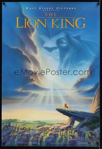 4w421 LION KING DS 1sh '94 Disney Africa jungle cartoon, Simba on Pride Rock with Mufasa in sky!