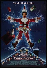 4w478 NATIONAL LAMPOON'S CHRISTMAS VACATION 1sh '89 Consani art of Chevy Chase, yule crack up!