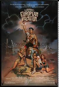 4w479 NATIONAL LAMPOON'S EUROPEAN VACATION 1sh '85 Boris Vallejo art with strongman Chevy Chase!