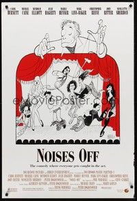 4w486 NOISES OFF DS 1sh '92 great wacky Al Hirschfeld art of cast as puppets!