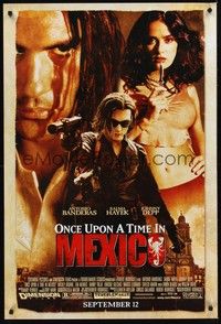 4w492 ONCE UPON A TIME IN MEXICO advance DS 1sh '03 Antonio Banderas, Johnny Depp, sexy Salma Hayek