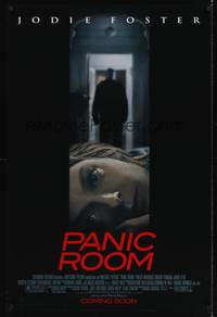 4w498 PANIC ROOM advance DS 1sh '02 creepy image of Jodie Foster & shadowy figure!