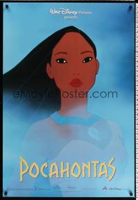 4w512 POCAHONTAS blue style int'l 1sh '95 Walt Disney, Native American Indians, close-up art!