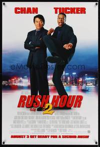 4w551 RUSH HOUR 2 advance DS 1sh '01 wacky image of buddy cops Chris Tucker & Jackie Chan!