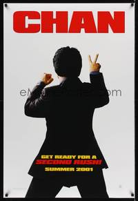 4w552 RUSH HOUR 2 teaser DS 1sh '01 wacky image of cop Jackie Chan with his back turned!