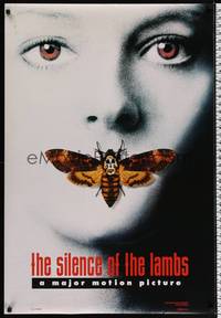 4w585 SILENCE OF THE LAMBS style A teaser DS 1sh '90 image of Jodie Foster with moth over mouth!