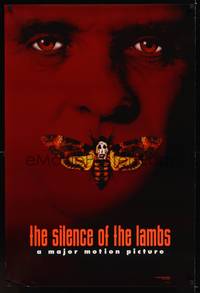 4w586 SILENCE OF THE LAMBS style B teaser DS 1sh '90 great image of Anthony Hopkins with moth!