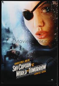 4w595 SKY CAPTAIN & THE WORLD OF TOMORROW teaser DS 1sh '04 close-up of Angelina Jolie w/eyepatch!