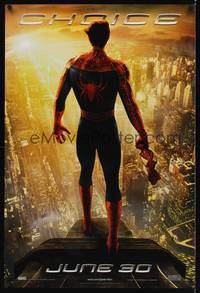4w616 SPIDER-MAN 2 choice style DS teaser 1sh '04 superhero Tobey Maguire stands over city!