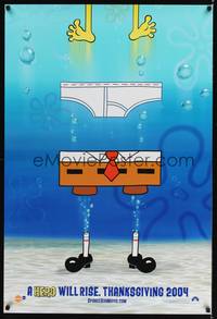 4w620 SPONGEBOB SQUAREPANTS MOVIE teaser DS 1sh '04 wacky image of floating Spongebob!