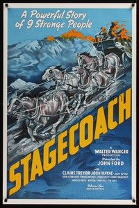 4w003 STAGECOACH S2 recreation 1sh 2000 John Wayne, great art of runaway stagecoach!