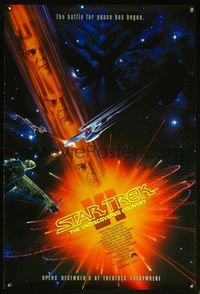 4w631 STAR TREK VI advance 1sh '91 William Shatner, Leonard Nimoy, cool art by John Alvin!