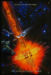4w632 STAR TREK VI DS Advance 1sh '91 William Shatner, Leonard Nimoy, cool art by John Alvin!