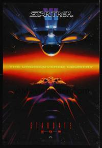 4w634 STAR TREK VI teaser DS 1sh '91 William Shatner, Leonard Nimoy, cool sci-fi image!