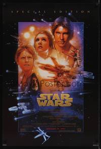 4w641 STAR WARS style B advance 1sh R97 George Lucas classic sci-fi epic, great art by Struzan!