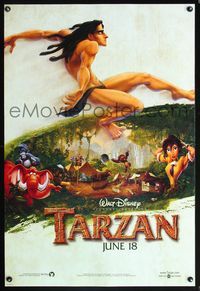 4w663 TARZAN DS advance 1sh '99 cool Walt Disney jungle cartoon, from Edgar Rice Burroughs story!