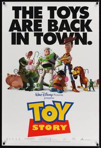 4w685 TOY STORY DS white 1sh '95 Disney & Pixar cartoon, great image of Buzz, Woody & cast!