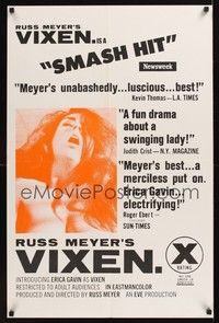 4w705 VIXEN reviews 23x35 1sh '68 Russ Meyer's unabashedly luscious best, electrifying Erica Gavin!