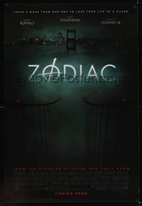 4w747 ZODIAC advance DS 1sh '07 Jake Gyllenhaal, Mark Ruffalo, creepy image of San Francisco Bay!