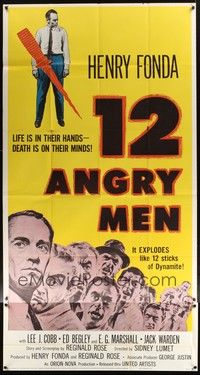 4y054 12 ANGRY MEN 3sh '57 Henry Fonda, Sidney Lumet courtroom classic, life is in their hands!