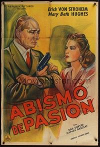 4y215 GREAT FLAMARION Argentinean '45 art of Erich Von Stroheim & Mary Beth Hughes both smoking!