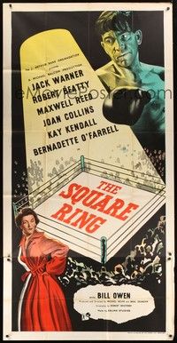 4y056 SQUARE RING English 3sh '53 art of boxer Robert Beatty over boxing ring + sexy Kay Kendall!