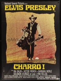 4y280 CHARRO French 1p '69 full-length image of cowboy Elvis Presley holding rifle!