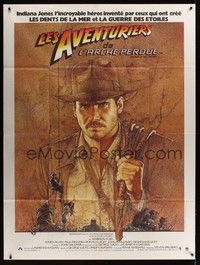 4y303 RAIDERS OF THE LOST ARK French 1p '81 great art of adventurer Harrison Ford by Richard Amsel!
