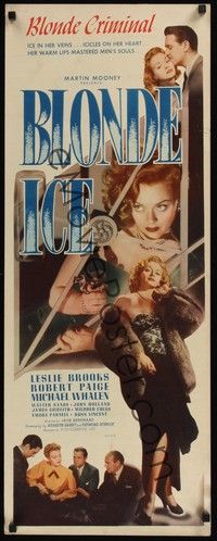 4y029 BLONDE ICE insert '48 full-length sexy bad girl Leslie Brooks, and holding gun on stairs!