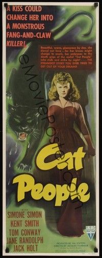 4y030 CAT PEOPLE insert '42 Val Lewton, full-length sexy Simone Simon by black panther!