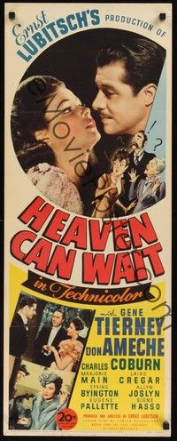 4y033 HEAVEN CAN WAIT insert '43 romantic c/u of Gene Tierney & Ameche, directed by Ernst Lubitsch