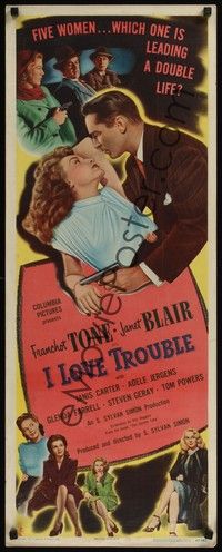 4y036 I LOVE TROUBLE insert '47 does Janet Blair or the other four sexy women have a double life!