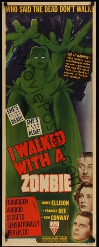 4y037 I WALKED WITH A ZOMBIE insert '43 Val Lewton, great female zombie, she's alive, yet dead!