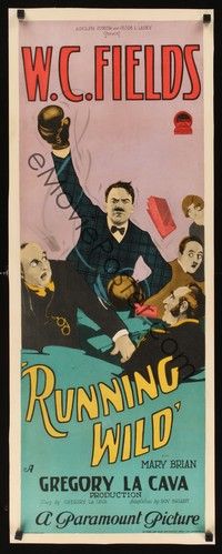 4y001 RUNNING WILD insert '27 mild-mannered W.C. Fields becomes a man of action w/boxing gloves!