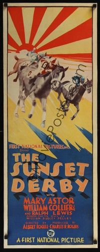4y013 SUNSET DERBY insert '27 Mary Astor, great colorful horse racing artwork!