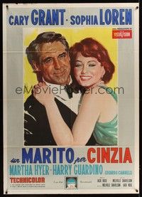 4y244 HOUSEBOAT Italian 1p '59 different art of Cary Grant & beautiful Sophia Loren by Nistri!
