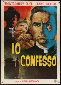 4y245 I CONFESS Italian 1p R60s Alfred Hitchcock, different art of Montgomery Clift by Stefano!