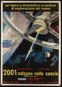 4y231 2001: A SPACE ODYSSEY Italian 2p '68 Kubrick, art of space wheel by Bob McCall, Cinerama!