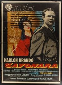 4y234 SAYONARA Italian 2p '57 completely different art of Marlon Brando & Miiko Taka by Nano!