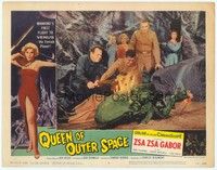 4y154 QUEEN OF OUTER SPACE LC #1 '58 pretty Zsa Zsa Gabor watches the men burn the monster!