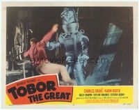 4y165 TOBOR THE GREAT LC #3 '54 best image of man-made funky robot attacking man inside workshop!