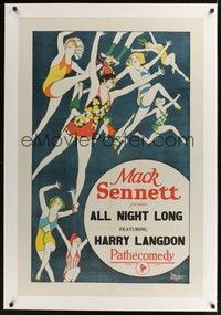 4z027 ALL NIGHT LONG linen stock 1sh '24 Frank Capra, sexy flapper girls art!