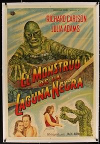4z290 CREATURE FROM THE BLACK LAGOON linen Argentinean '54 great different art of the monster!
