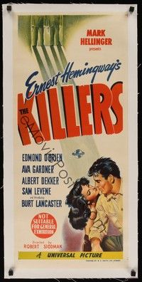 4z243 KILLERS linen Aust daybill '46 Burt Lancaster, Ava Gardner, from Ernest Hemingway's story!