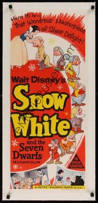 4z245 SNOW WHITE & THE SEVEN DWARFS linen Aust daybill R60s Disney animated cartoon fantasy classic!