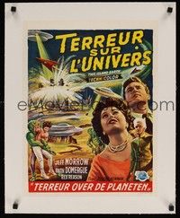 4z288 THIS ISLAND EARTH linen Belgian '55 sci-fi classic, best different art of Morrow & Domergue!