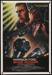 4z035 BLADE RUNNER linen int'l 1sh '82 Ridley Scott classic, art of Harrison Ford by John Alvin!